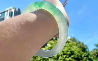 翡翠阳色手镯图片阳绿化底翡翠手镯