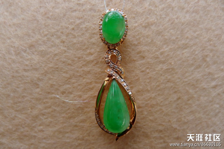 镶嵌精品：飘阳绿平安扣，阳绿戒指及吊坠，叶子，佛公-第21张图片-翡翠网