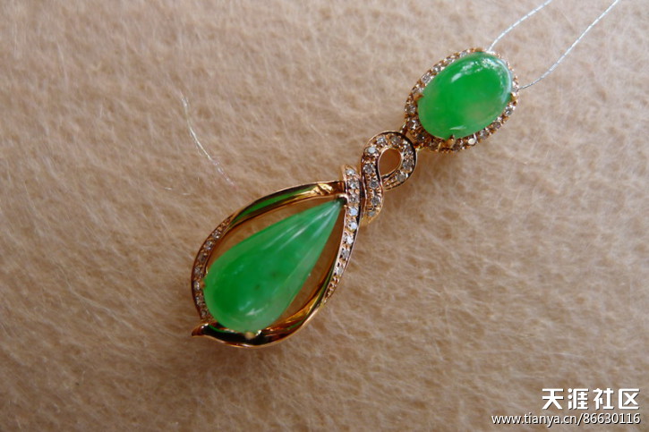 镶嵌精品：飘阳绿平安扣，阳绿戒指及吊坠，叶子，佛公-第23张图片-翡翠网