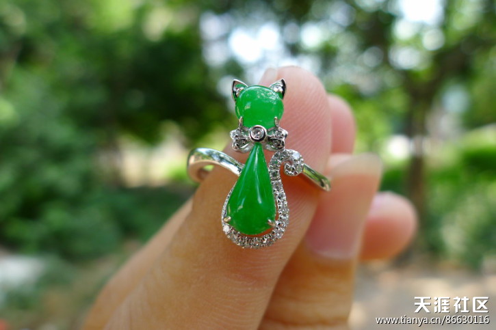 镶嵌精品：飘阳绿平安扣，阳绿戒指及吊坠，叶子，佛公-第34张图片-翡翠网