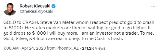 罕见喊空黄金！《富爸爸穷爸爸》作者：专家预测暴跌至1000美元 “金价崩溃将买入更多”-第1张图片-翡翠网