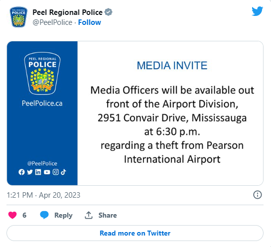 突发重磅！加拿大机场3600磅黄金被盗，价值超1亿美元 疑与有组织犯罪有关-第2张图片-翡翠网