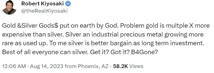 比黄金“更划算”！《富爸爸穷爸爸》作者敦促投资者买入白银-第1张图片-翡翠网