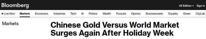中国的黄金价格又飙升！较国际金价溢价创历史第二高水平-第1张图片-翡翠网