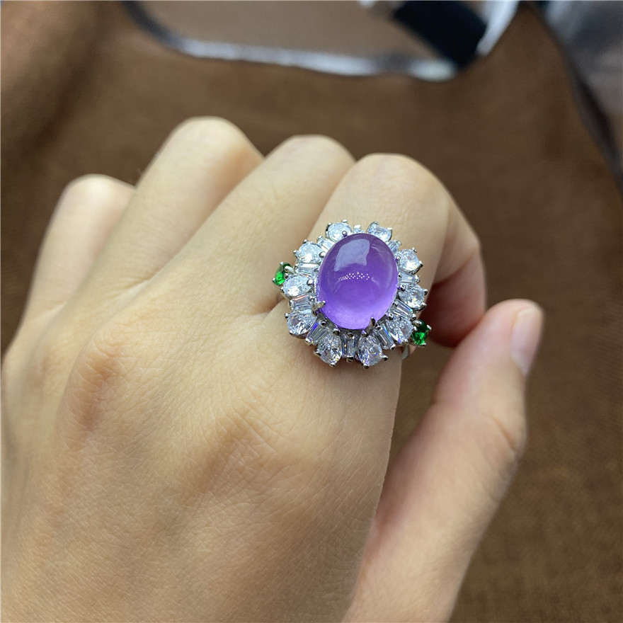 紫罗兰飘花翡翠戒指,紫翡翠戒指价格