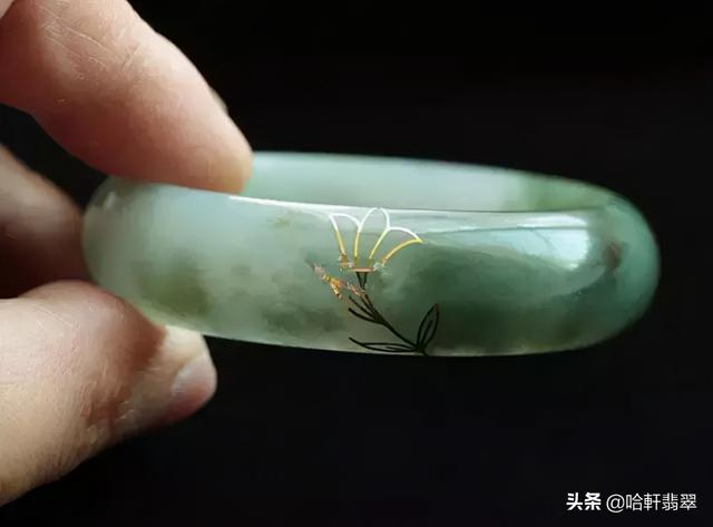 翡翠手镯镶嵌修补图片深圳翡翠手镯描金-第7张图片-翡翠网