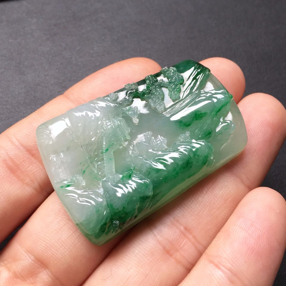 翡翠绿加黄山水牌图片价格黄翡山水牌子图片-第2张图片-翡翠网 翡翠绿加黄山水牌图片价格黄翡山水牌子图片-第2张图片-翡翠网